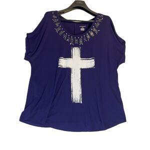 Lane Bryant Sleeveless T-Shirt Woman's 18/20 Cross Graphic Metal Enhancements